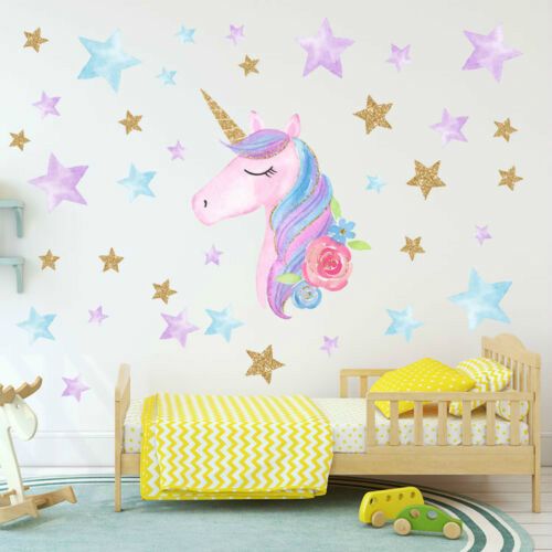 Tender And Romantic Rainbow Unicorn Love Stars Wall Sticker Girls
