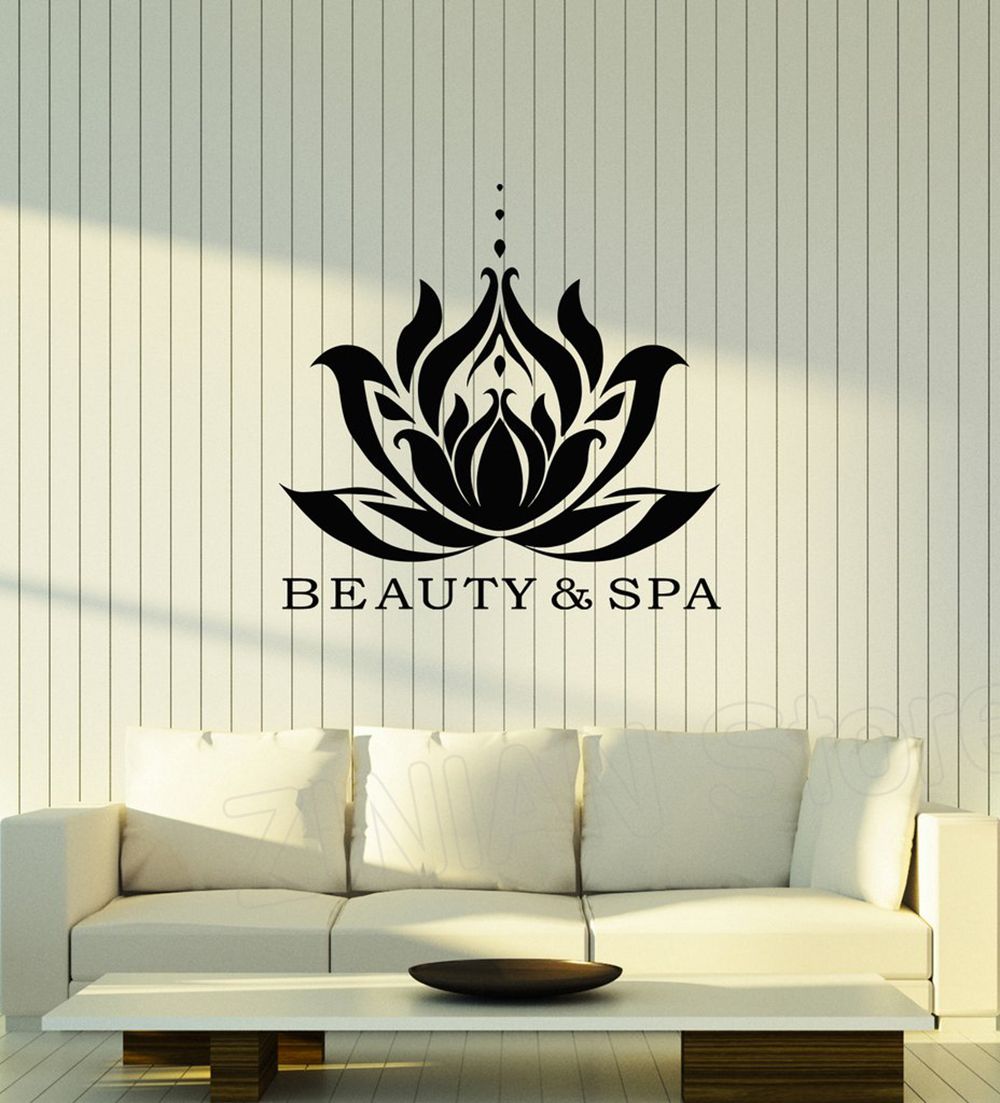 Beauty Spa Wall Decor Sticker Lotus Decal Relaxing Massage Room Home Decoration Waterproof Vinyl Wall Decals Salon Mural White Vinyl Wall Decals