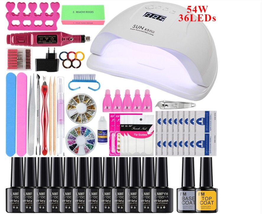 Nail Set 36w/48w /54w Led Uv Nail Lamp Kit Gel Polish Soak Off Manicure