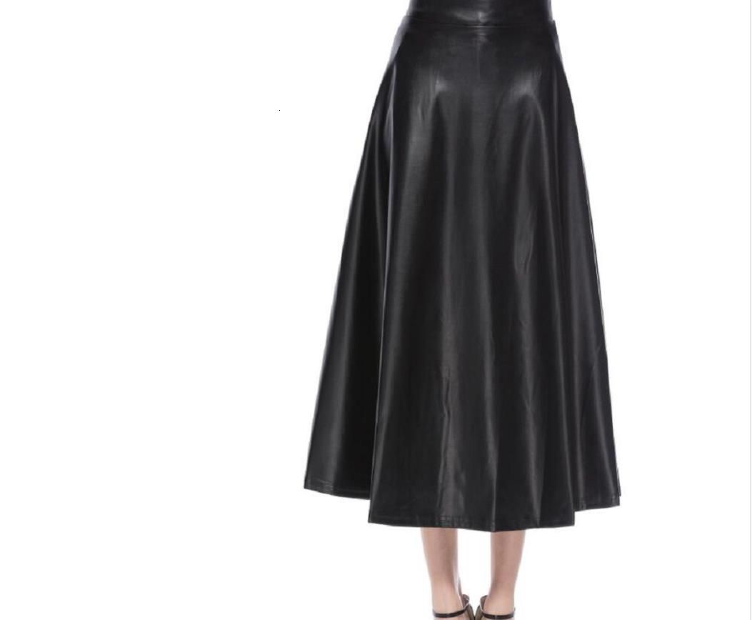 black flare leather skirt