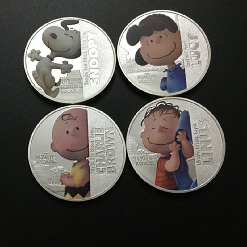 A Set of 4pcs Snoopy Peanuts Movie Comics Cartoon Silver Coins Collectibles