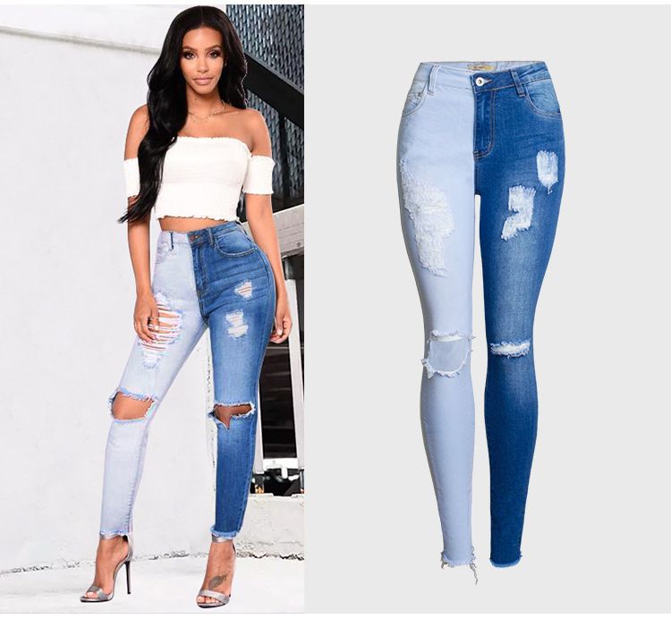 Nuevo moda casual sexy blue jeans mujer algodón pantalones mezclilla media cintura delgado agujero