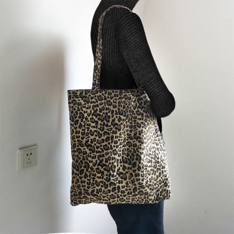 leopard canvas tote bag