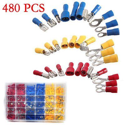 480pcs//Set Car Electrical Wire Terminals Insulated Crimp Connectors Spade Assort