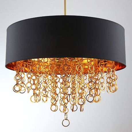 Modern Chandeliers With Black Drum Shade Pendant Light Gold Rings Drops In Round Ceiling Light Fixture From Margot J 228 39 Dhgate Com