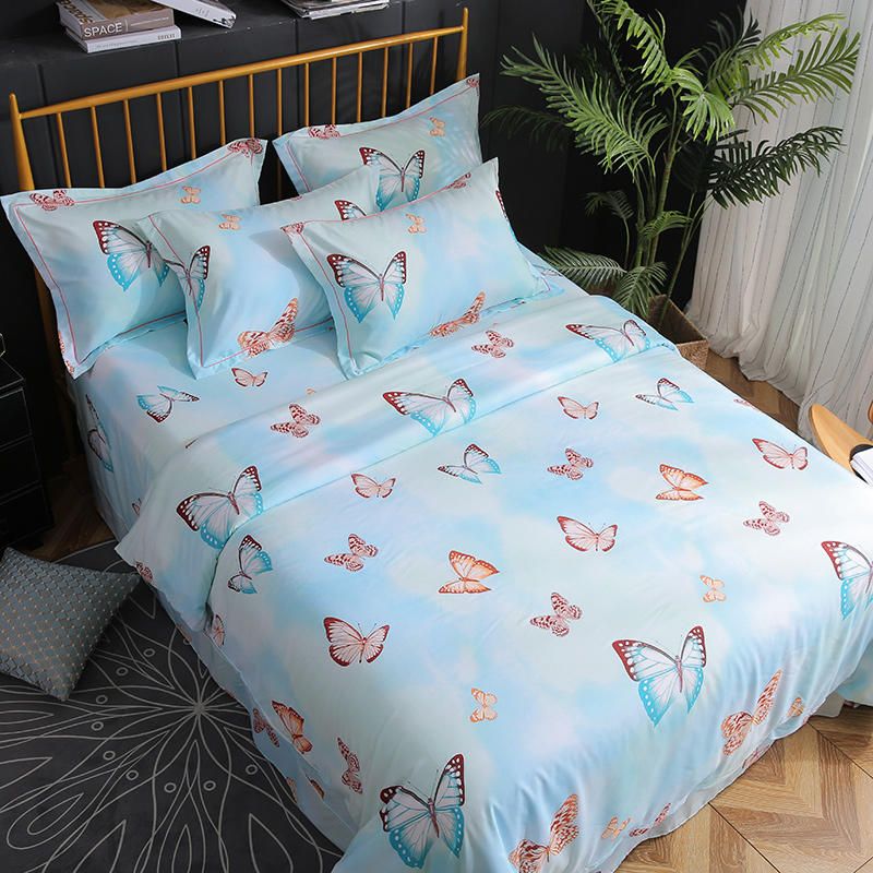 Butterflay Floral Printed Bed Sheet Duvet Cover Pillow Shams