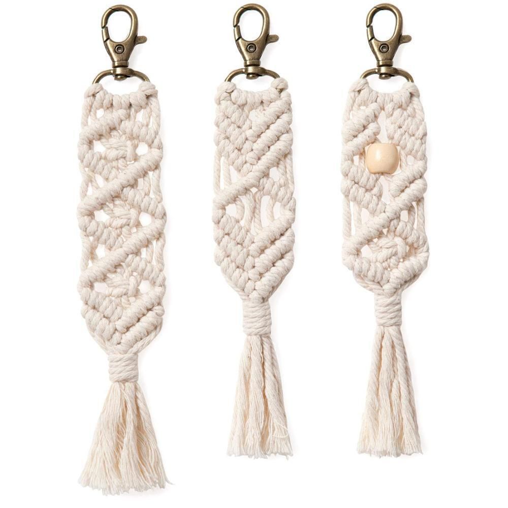 2020 Boho Macrame Keychain Handmade Weave Keychains Charm Tassel