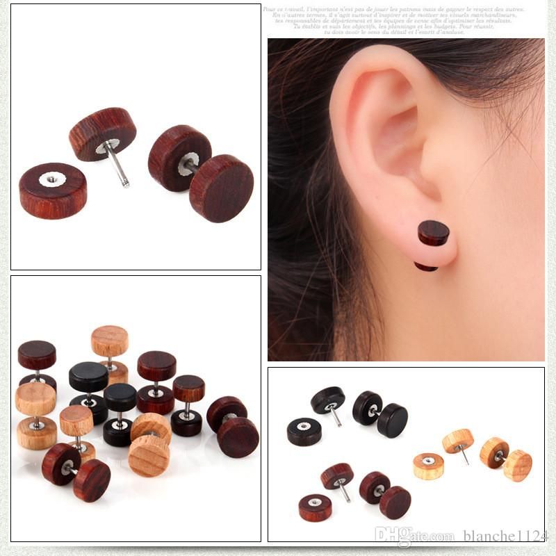 Log Hip Hop Rock Round Hipster Wooden Dumbbell Earrings Wood Earring ...