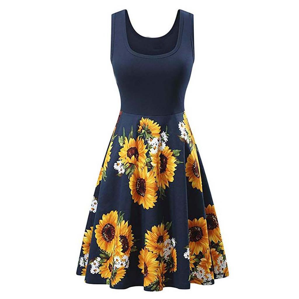 Compra Vestidos De Mujer Sin Mangas Cuello Vestidos De Retazo Elegante  Girasol Una Línea De Vestidos De Mujer Vestidos Robe Femme May23 Barato |  Entrega Rápida Y Calidad | Es.Dhgate