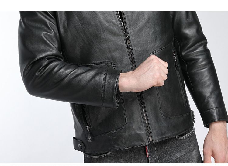 ropa para hombre ropa de abrigo abrigos de piel sintética 100% cuero genuino piel de oveja de tortuga abrigos de cuero negro