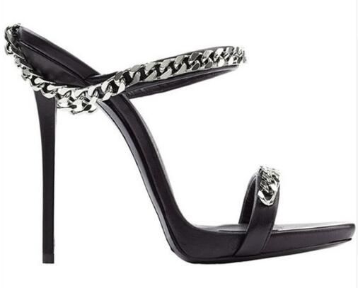 Mujeres Super zapatos de tacón alto 12 cm de tacones delgados Cadenas de metal Sandalias
