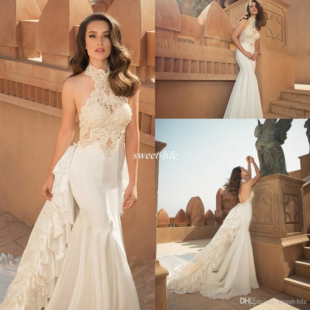 high neck backless wedding dress