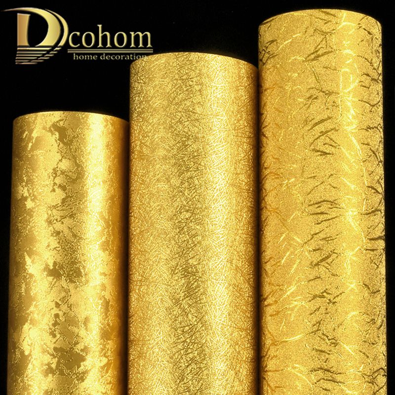 Metallic Gold Wallpaper Roll Light Reflect Wallcovering Sparkle Gold Foil PVC Wall Paper Home