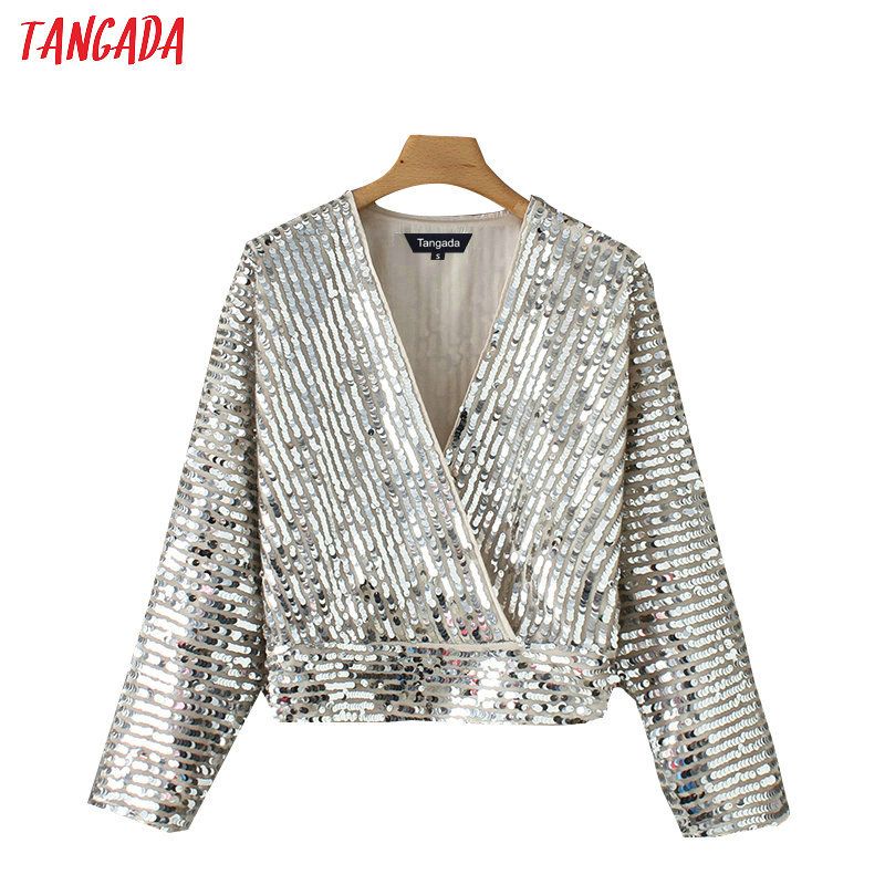 Compra Tangada Mujeres Plata Kimono Blusa Con Lentejuelas Coreano Chic  Manga Larga Cuello En V Camisa Camisa Europa Sexy Fiesta Tops Yd206  Cj191216 Barato | Entrega Rápida Y Calidad | Es.Dhgate