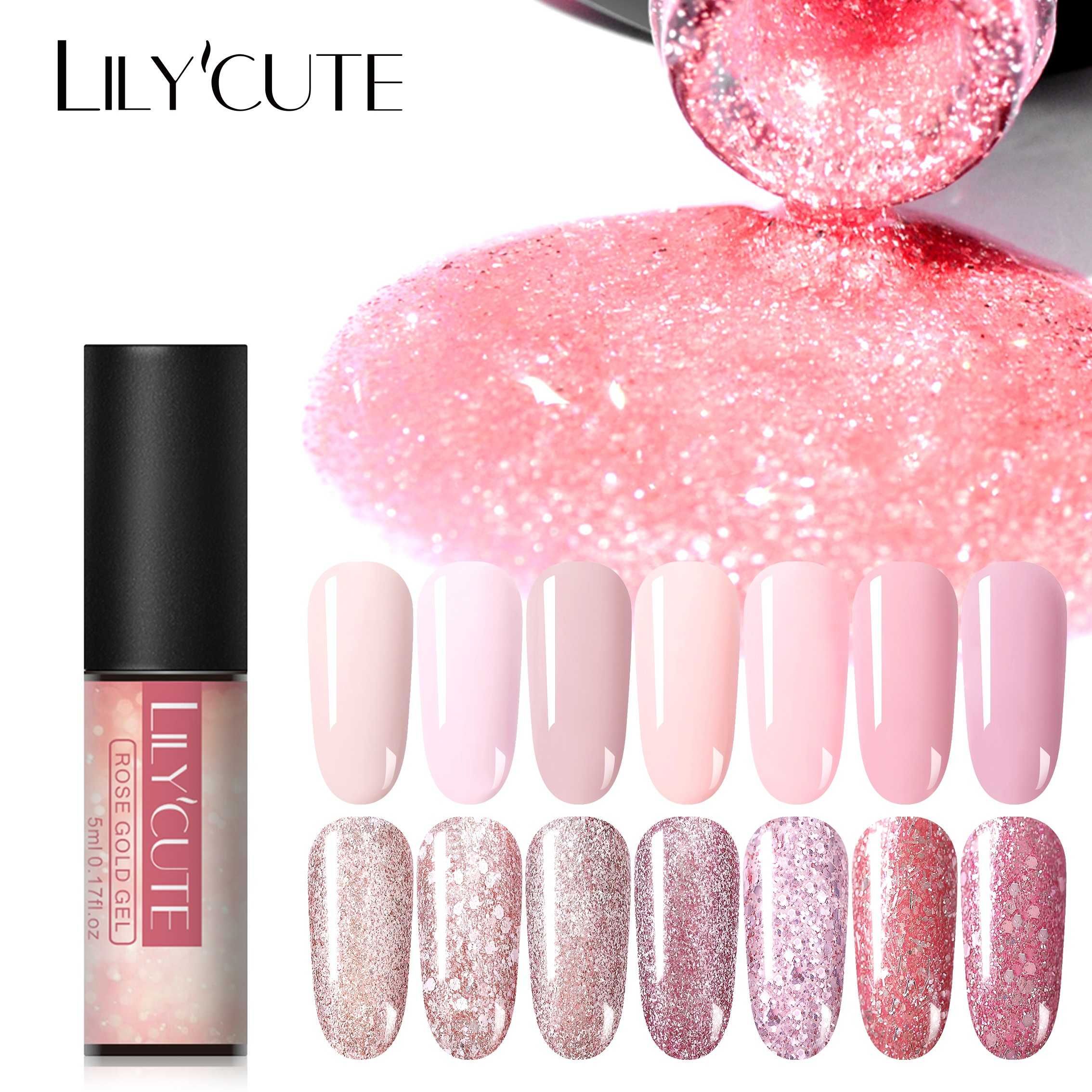 LILYCUTE 5ml Rose Gold Gel Pure Nail Color Bling Glitter Nail Gel ...