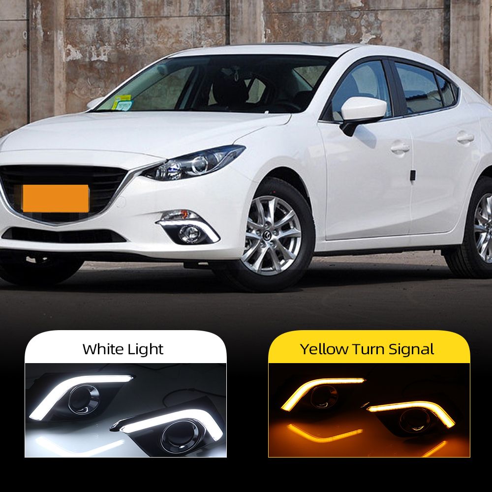For Mazda 3 Axela 2017-2018 LED DRL Daytime Running Fog Lights With Turn Signal 