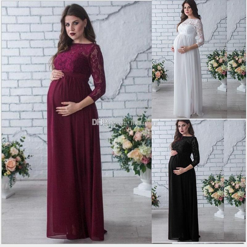 Continuación pivote Gemidos 2019 Ropa nueva para mujeres embarazadas Sólido encaje de manga larga Vestido  de maternidad embarazada Vestidos
