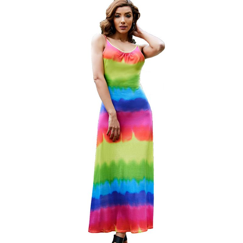 Summer Dresses Women Modal Tropicl Tie Dye Rainbow Dress Backless