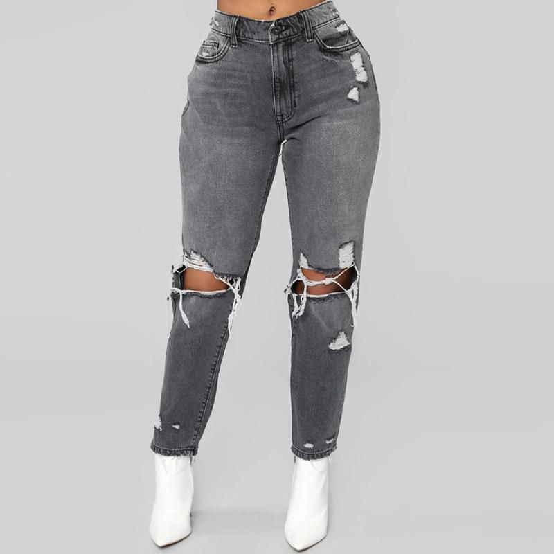 2021 Dark Gray Casual Ripped Jeans Women Summer 2020 Elastic Denim Pants Spring Ladies Streetwear Slim Plus Size Trousers From Donahua 40 05 Dhgate Com