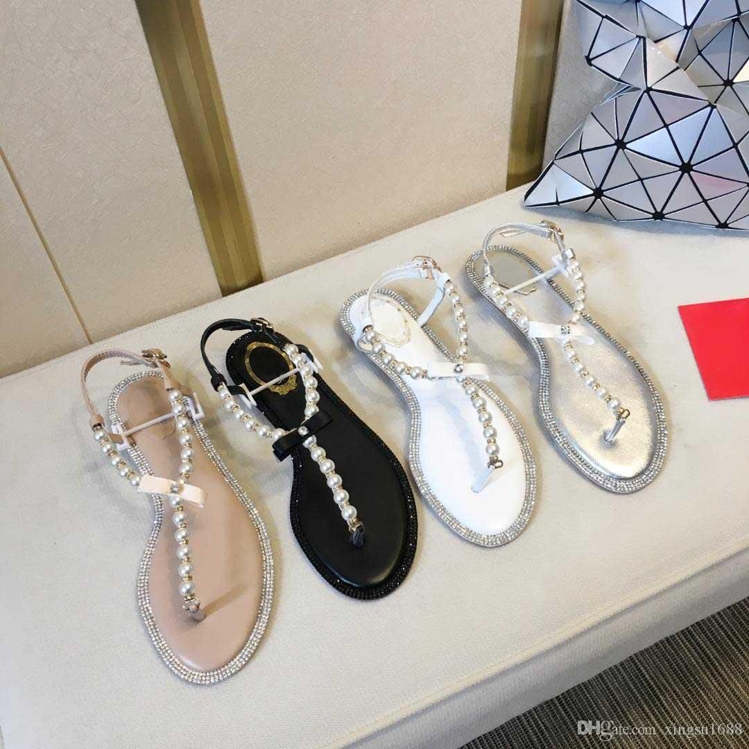 2019 New Designer Explosion Models Rc Pearl Sandals Female Flat