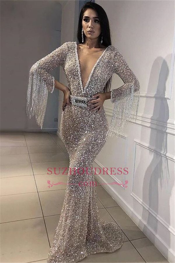 New Sequins Memaid Prom Evening Dress 2019 Hot Sheath Tassels