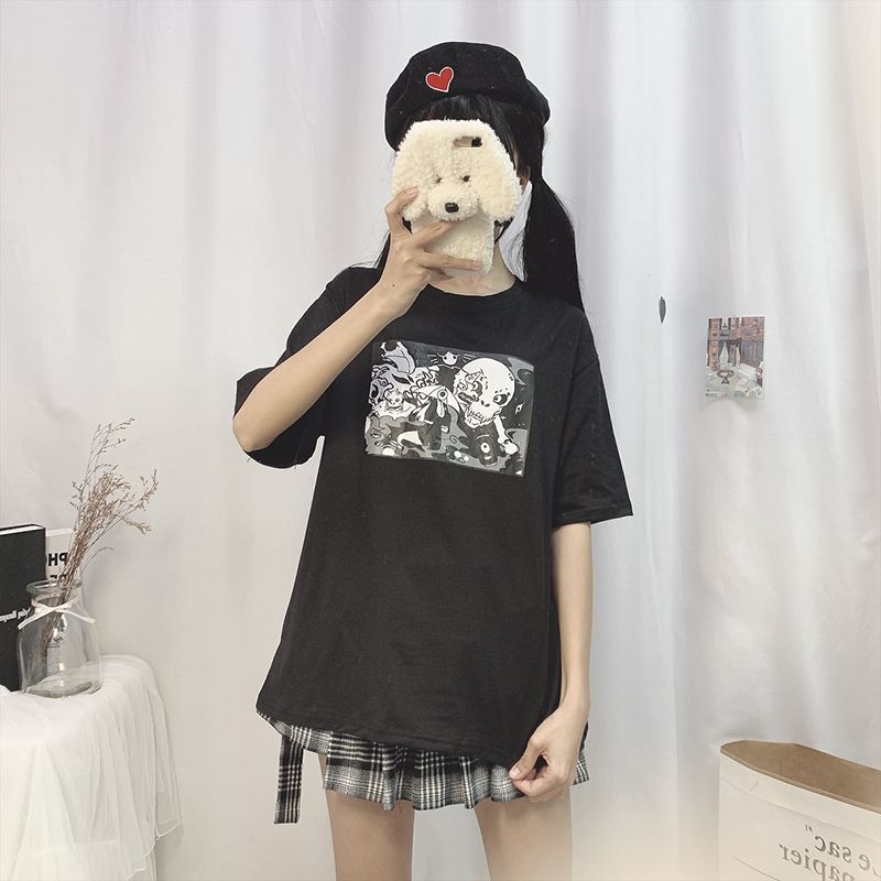 Compra Lychee Girls Japón Estilo Dark Devil Print Camiseta Para Mujer O  Cuello Manga Corta Verano Mujer Camiseta Casual Loose Simple Top Tees  Barato | Entrega Rápida Y Calidad | Es.Dhgate
