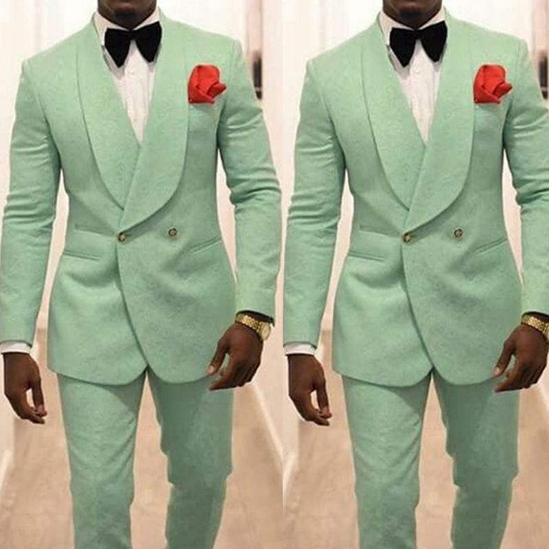 New Arrival Mint Green Men Groom Tuxedos For Wedding Suit Cheap Shawl