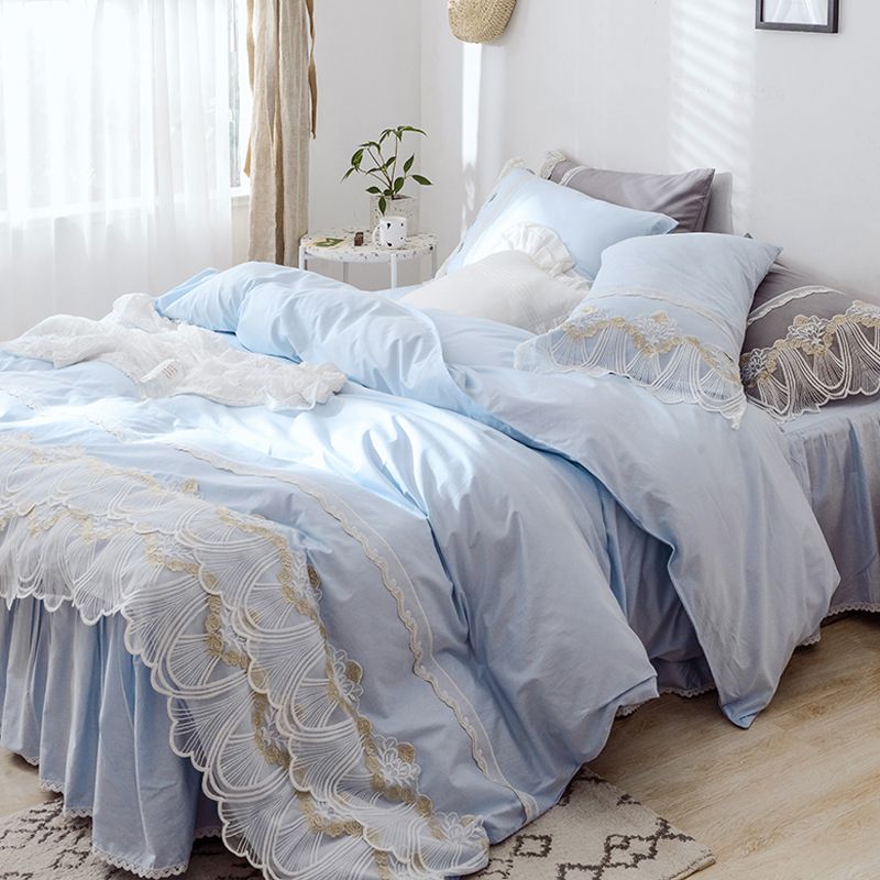 Blue Princess Lace Bedding Set King Queen Twin Size Girls Bed Set