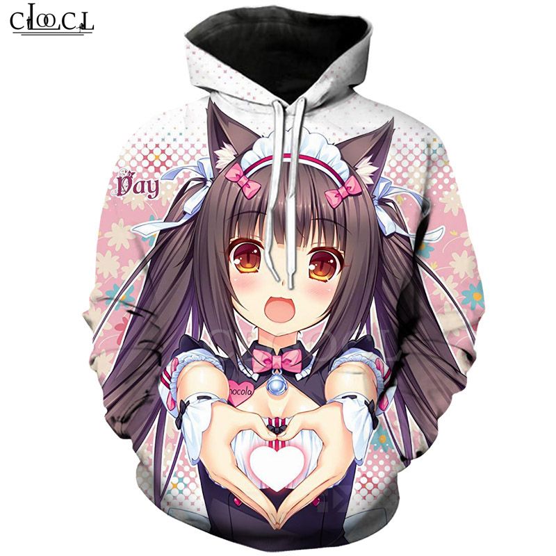 Anime Jogos Nekopara Hoodie Homens Mulheres Pullovers 3D Imprimir Brasão  Cute Girl Chocolat Vanilla manga comprida Moda com capuz