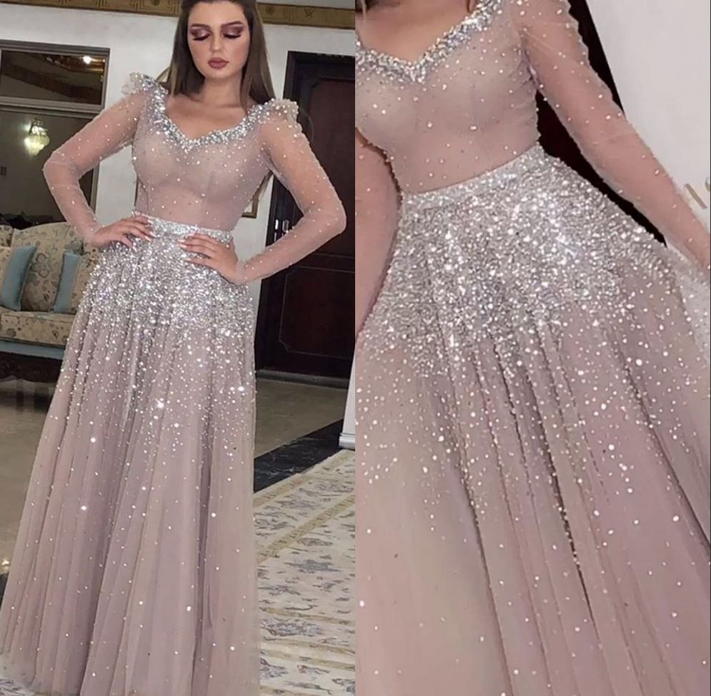 silver beaded evening gown