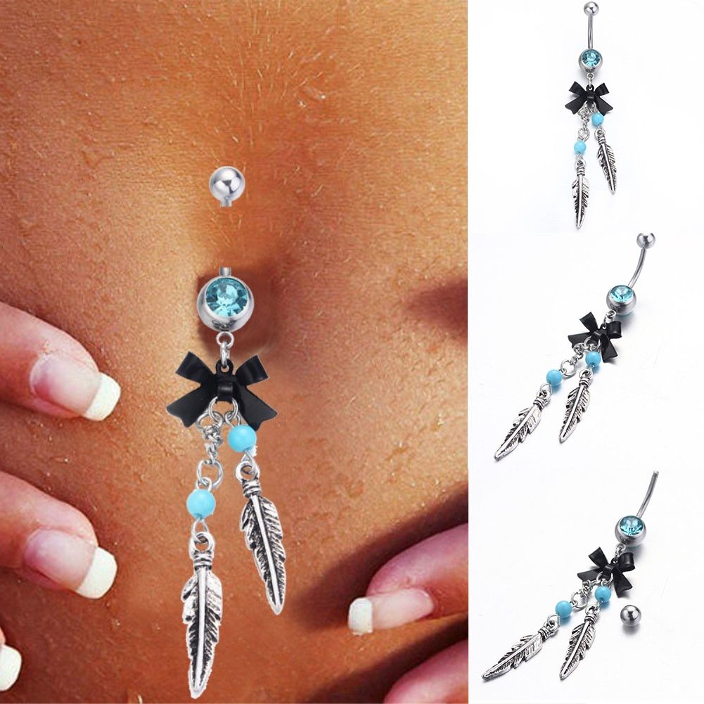 Bow Crystal Rhinestone Body Piercing Dangle Crystal Navel Belly Button Bar Ring Bow Crystal Rhinestone Body Piercing Dangle Crystal Navel Belly Button Bar Ring