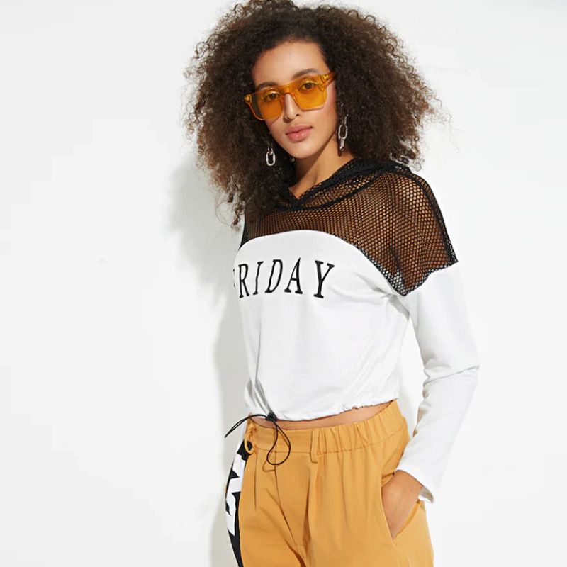 Sudadera Con Capucha De Manga Larga De Malla Con Letras Para Sudadera Con Capucha De Manga Larga De Malla Con Letras Para