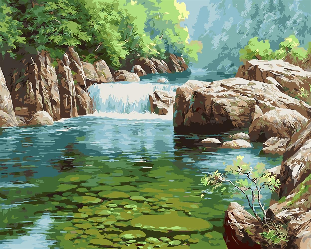 Forest River Animals Paint By Number Kit DIY Digital Art Oil Painting Canvas