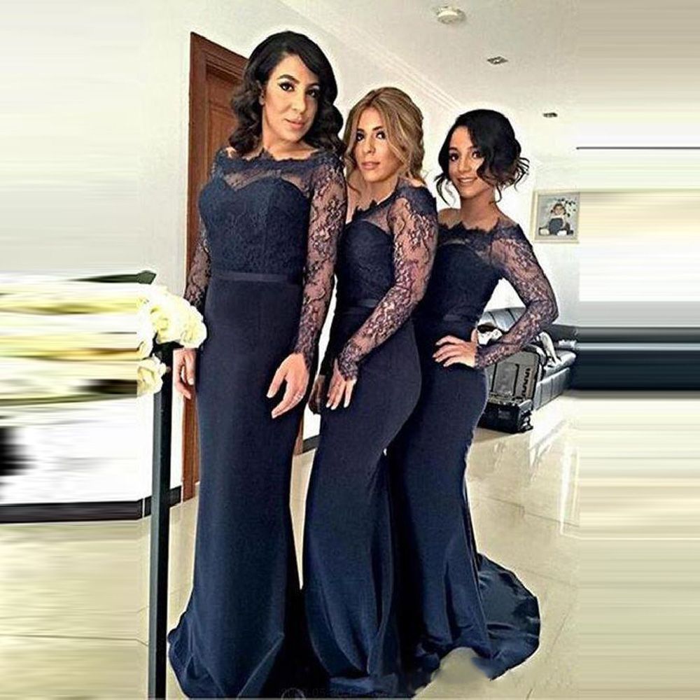 Lace Long Sleeves Mermaid Bridesmaids 