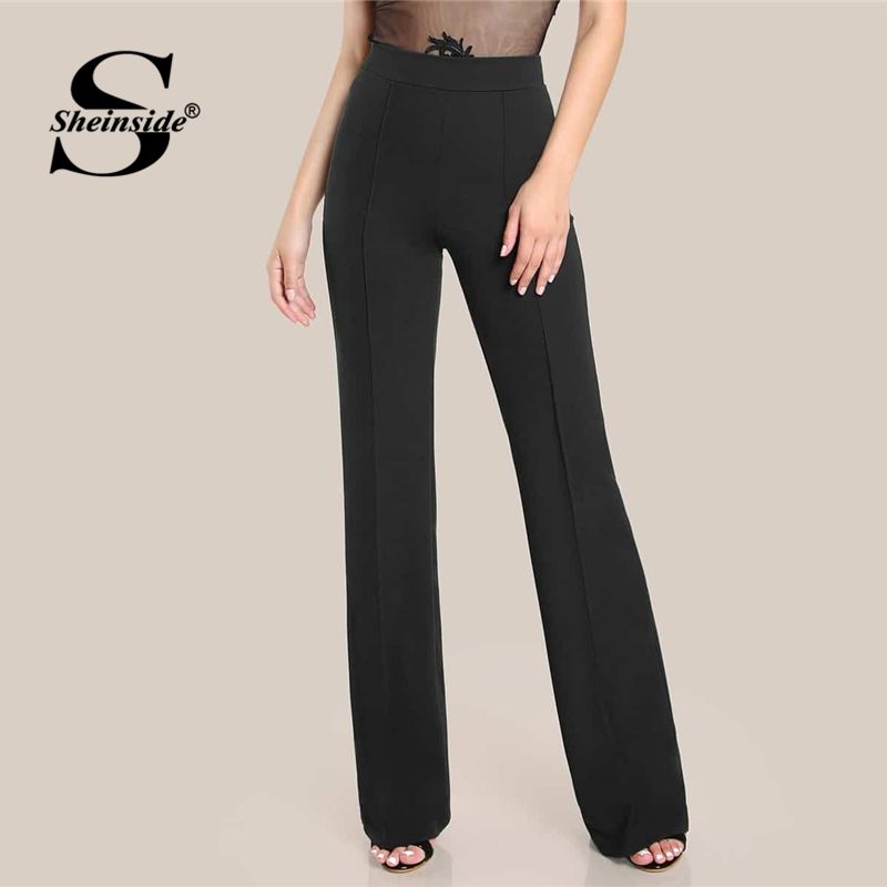 Compra Sheinside Negro Elegante Pretina Ancha Pantalones De Pierna Recta  Mujeres 2019 Oficina Del Medio Otoño Cintura Largo Pantalones De Los  Pantalones De Las Señoras De Ropa De Trabajo Barato | Entrega