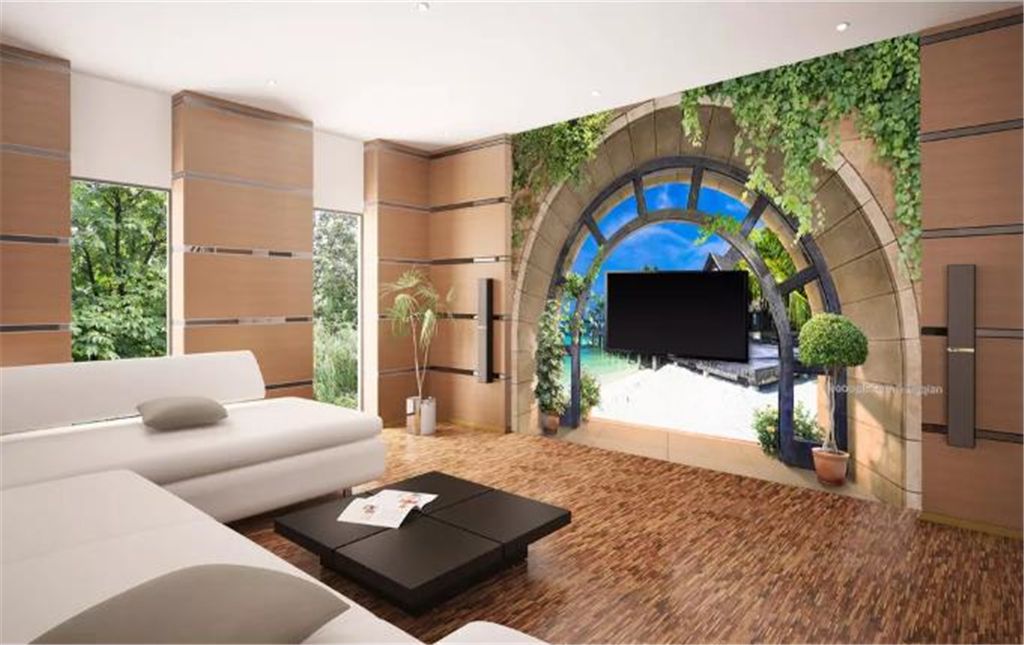 Compre Venta Al Por Mayor Papel Tapiz De Fotos Casa Arch House Vista De La  Playa En 3D Paisaje Impresión Digital HD Papel De Pared Decorativo Papel  Pintado Hermoso A 9,11 €