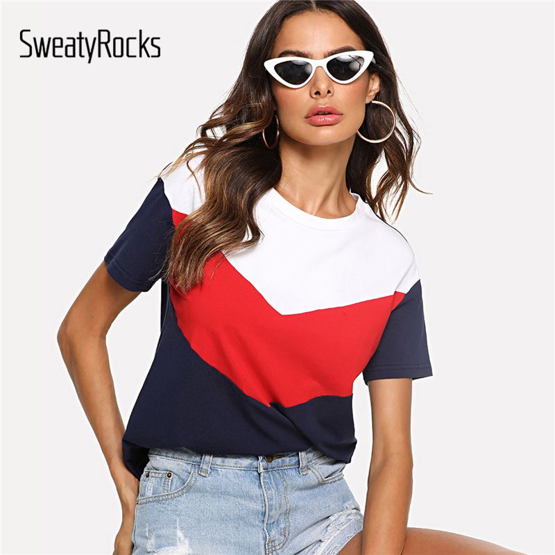 Camiseta De Manga Corta De Verano De Mujer Sweatyrocks Tops Camiseta De Manga Corta De Verano De Mujer Sweatyrocks Tops