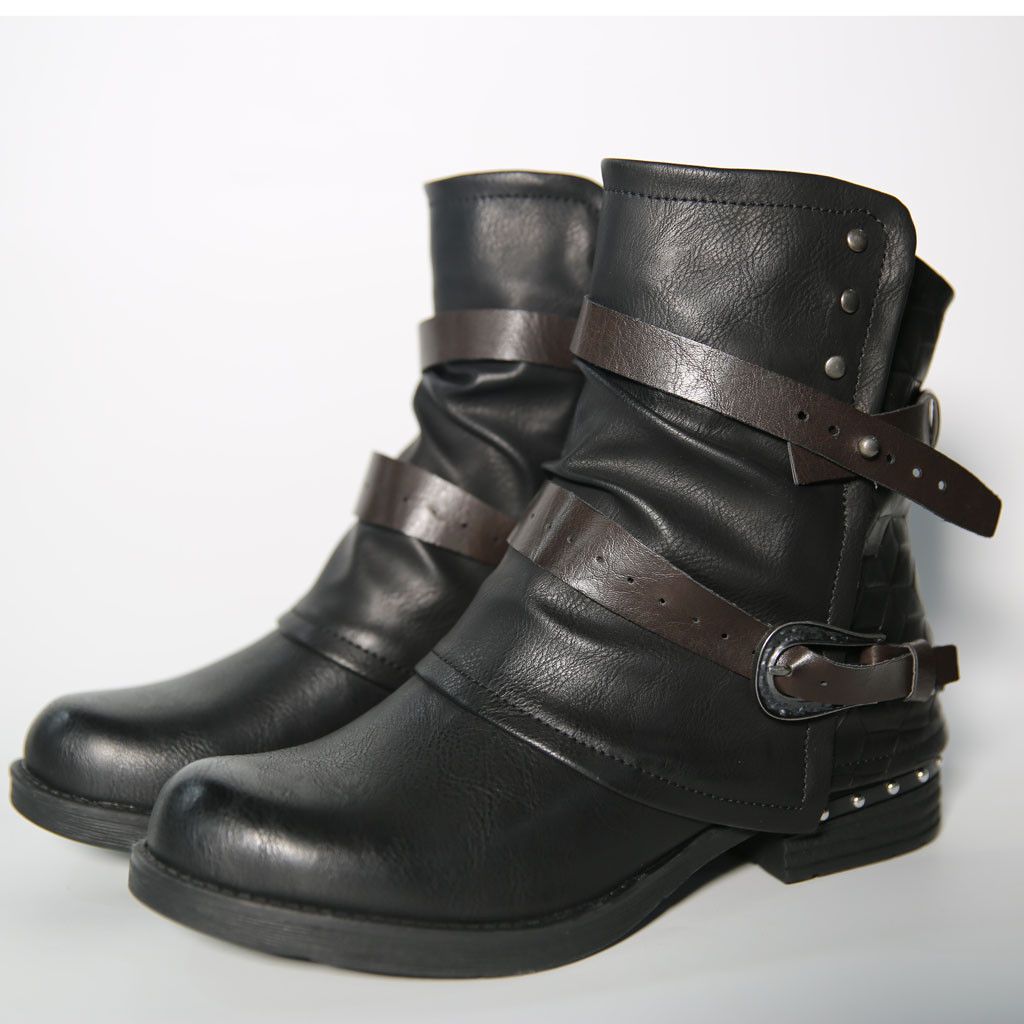 womens black moto booties