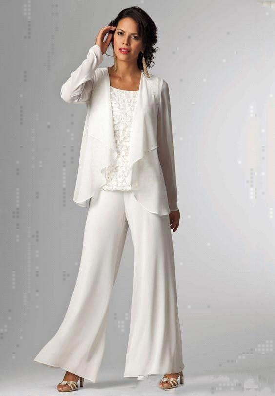 Compra Elegantes Gasa Blanca Señora Madre De Los Juegos De Pantalones Madre  De La Novia Del Novio Trajes De Novia Madre Pantalón Con Chaqueta De Traje  Pantalón Partido De Las Mujeres Vestidos
