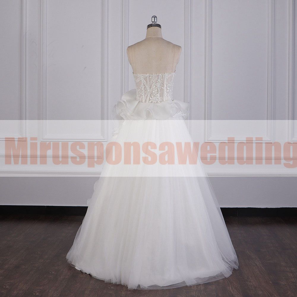 Discount Chic Strapless White Modest Wedding Dresses Lace