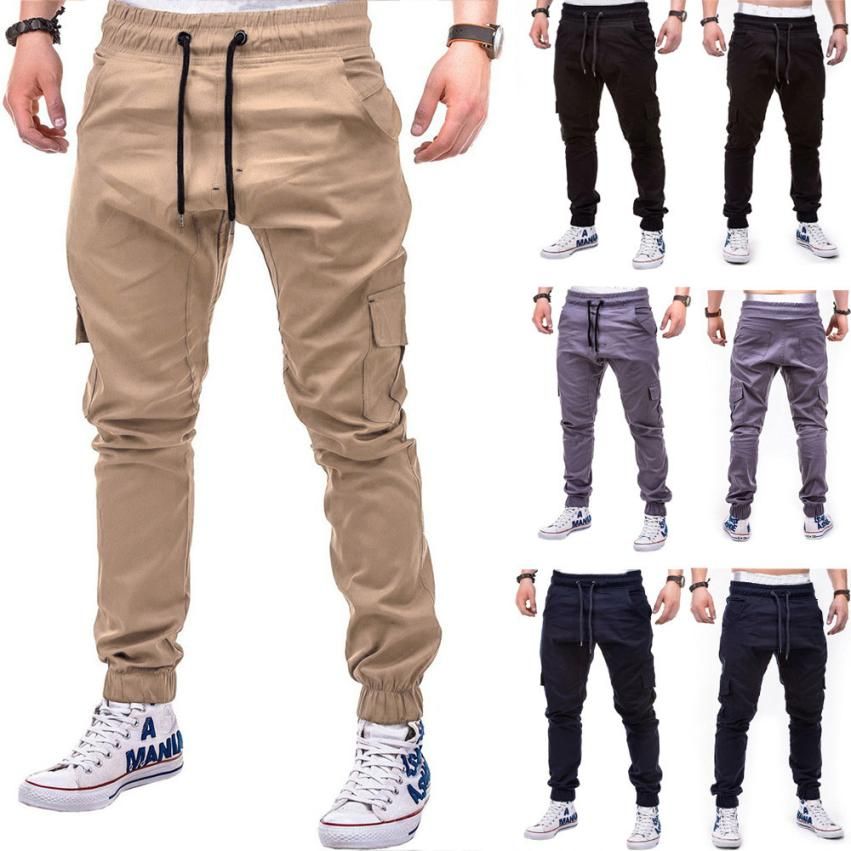 Pantalones Para Hombres Para Hombres Color Puro Vendaje Pantalones Ocasionales Con Cordón De 22,81 € | DHgate