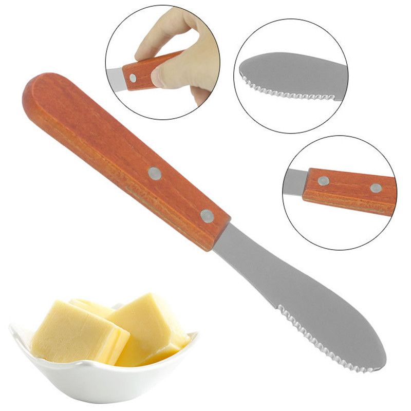 8 unids multifunción mantequilla cuchillos de acero inoxidable amplia mantequilla esparcidores con mango de madera para crema de queso