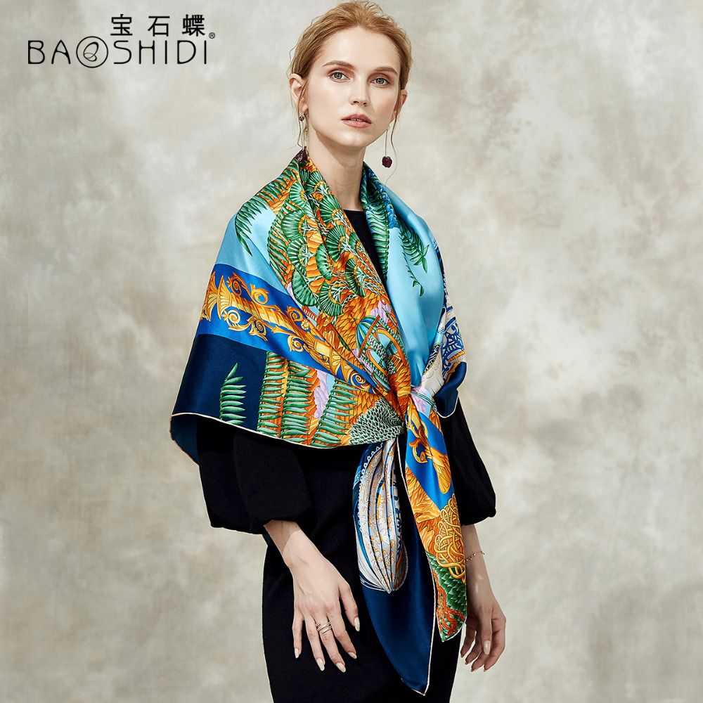 BAOSHIDI] Шарф из 100% шелка, толщина 16м / м, Infinity 132 * 132см Шарфы  женские, Элегантные