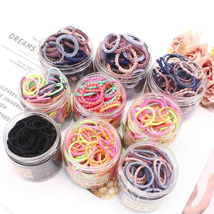 100 Box Storage Boxed Children S Hair Ring Baby Girl Basic 3mm Tie Hair Small Rubber Band Head Rope Dance Hair Accessories Designer Hair Accessories