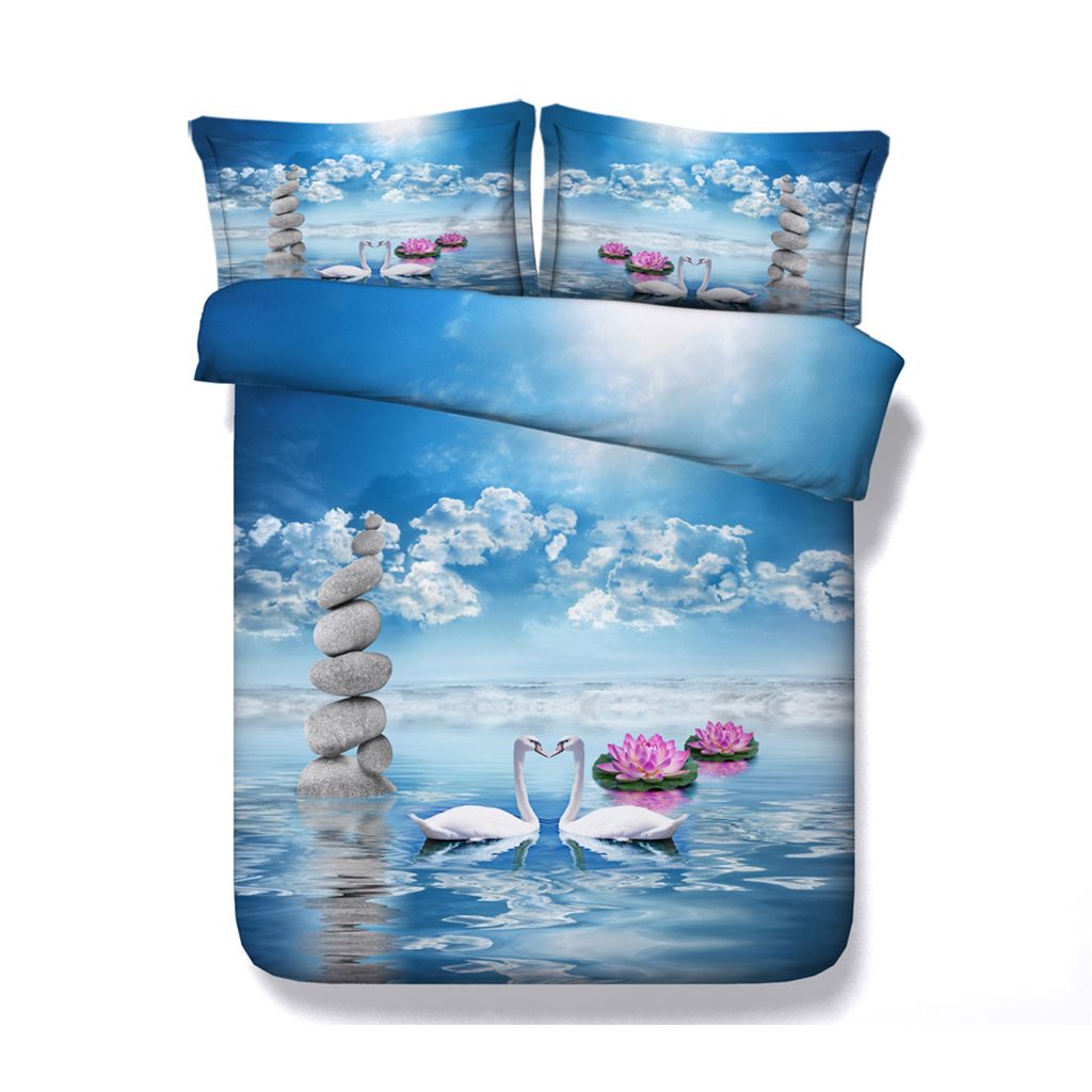 3d Animal Swans Print Duvet Cover With Pillowcases Ocean Bedding