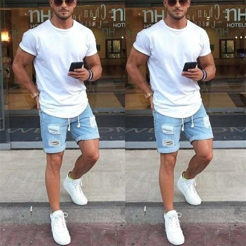 light blue t shirt outfit mens
