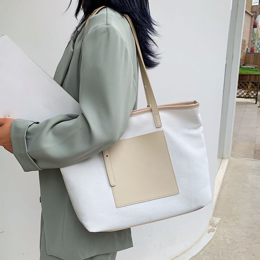 Womens Canvas Bag Hobo Bag White Elephant Large Tote Messenger Shoulder Purse with Zipper Casual Work Travel Bags