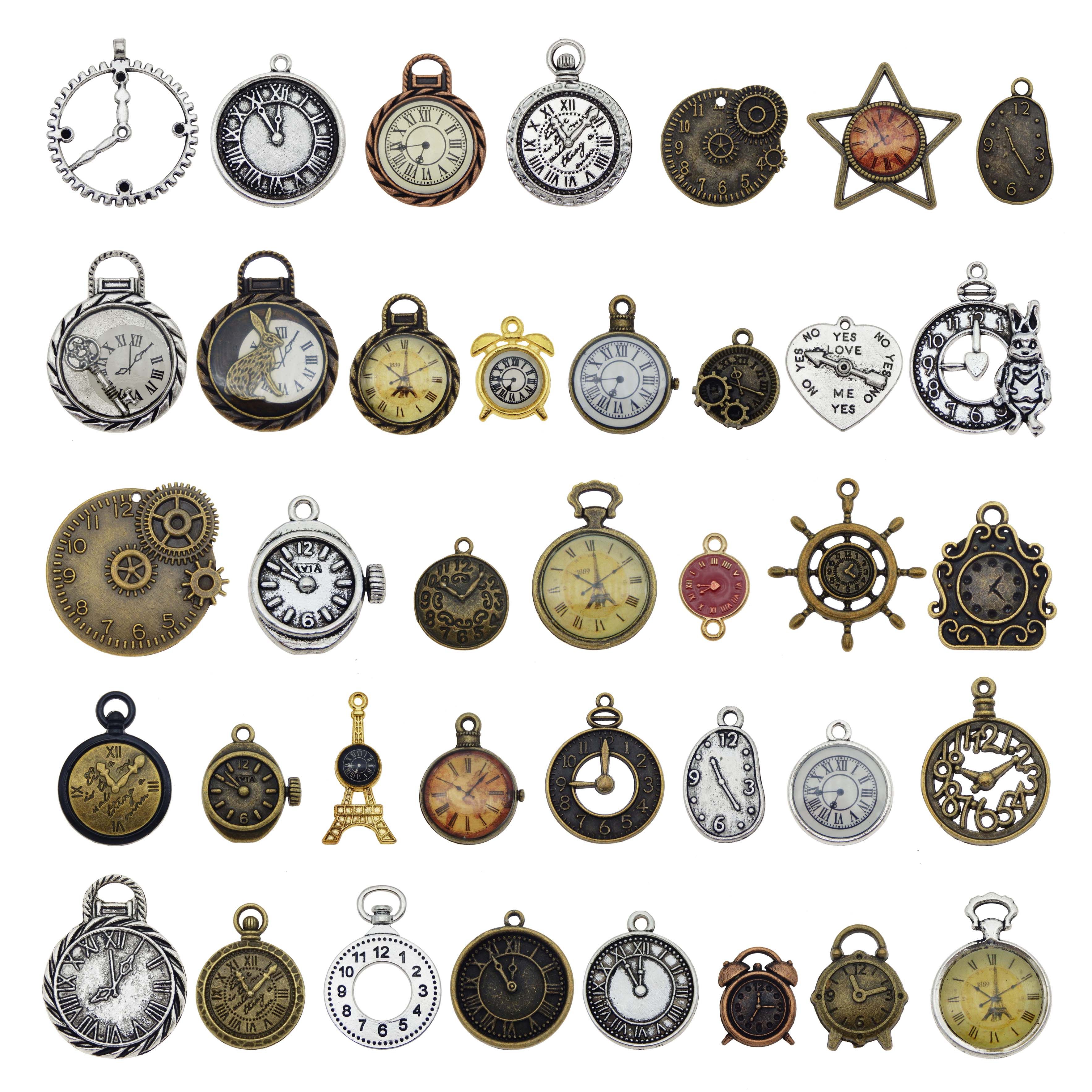 2020 Random Mixed Clock Watch Face Charms Alloy Necklace Pendant Finding Jewelry Making