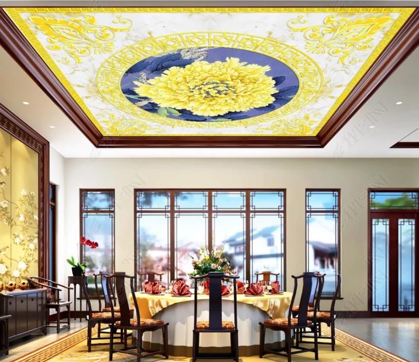 3d Ceiling Wallpaper European Style Custom Marble Living Room