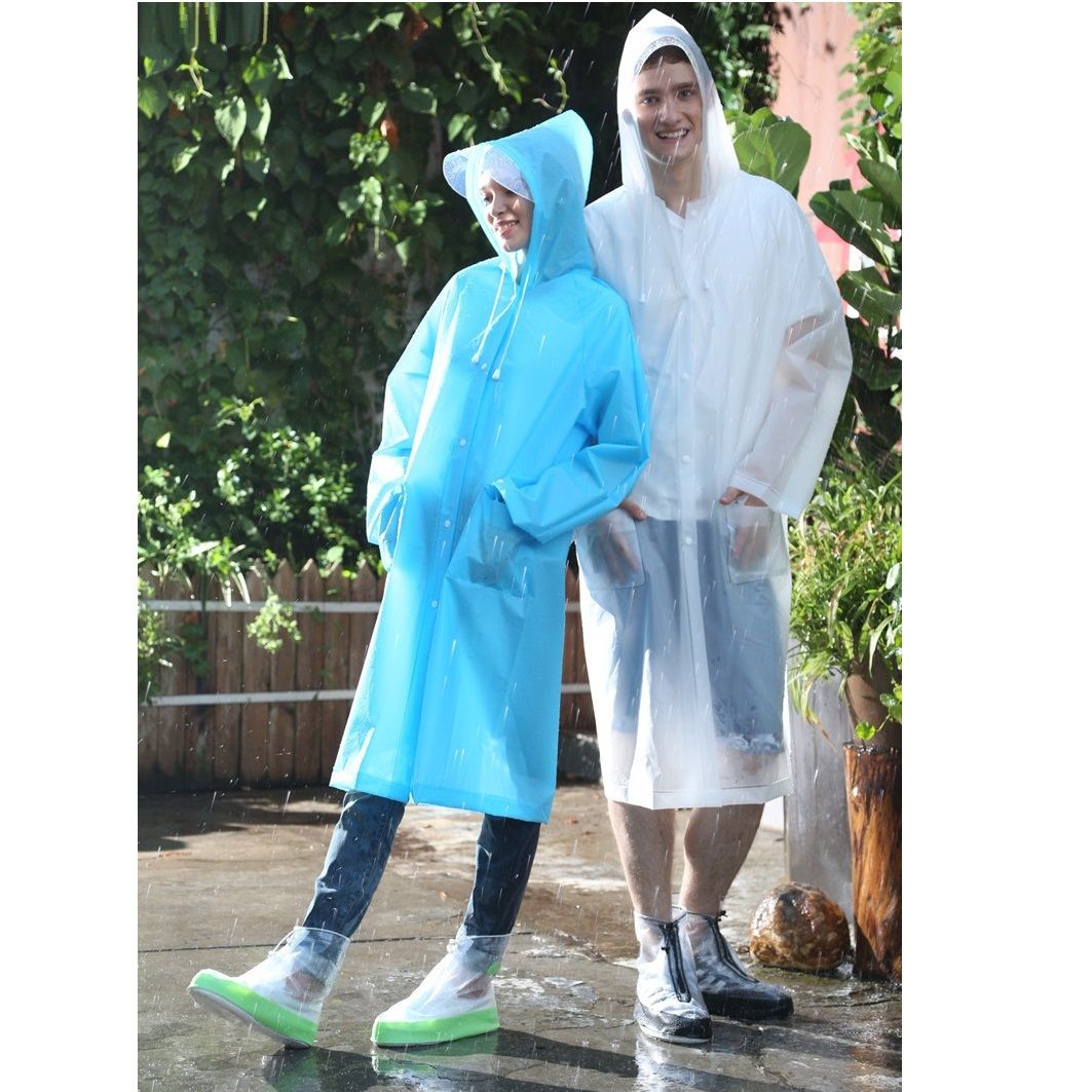 Women Men Mac Raincoat Transparent EVA Cloth Long Rain Coat Waterproof With Hat